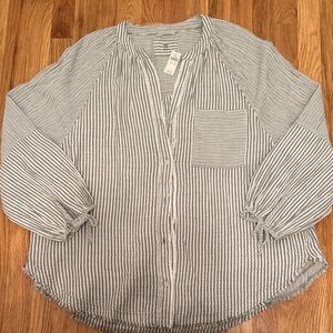 Aerie Green and White Striped Button-Down Shirt